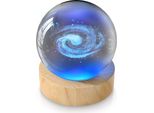 Mybeo Led Palla Decorativa In Vetro 3D, Palla Di Cristallo Luminosa Con Incisione, Scultura Luminosa Notturna A Colori, Led Rgb, Cristallo K9, 6 Cm ⌀, Base In Legno, Via Lattea