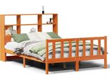 Vidaxl Letto In Legno Massiccio Con Ripiano Senza Materasso Wax Brown 120X190 Cm