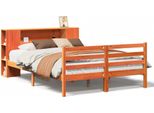 Vidaxl Letto In Legno Massiccio Con Ripiano Senza Materasso Wax Brown 135X190 Cm