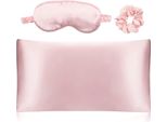 Intirilife Set Per Dormire In Seta 3 Pezzi In Rosa - Maschera Per Dormire, Federa, Fascia Per Capelli In Raso - Occhiali Morbidi Per Dormire Da Donna, Maschera Per Gli Occhi, Elastico Per Capelli, Benda A Prova Di Luce Per Dormire Per I Viaggi, Regalo