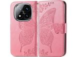 Per Xiaomi Redmi Note 14 Pro Plus 5G Portafoglio Cellulare Custodia Farfalla Design Cover Case Rosa