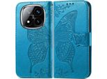 Per Xiaomi Redmi Note 14 Pro Plus 5G Custodia A Portafoglio In Pelle Finta Custodia Per Cellulare Custodia Con Design A Farfalla Custodie Blu