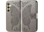 Per Samsung Galaxy S25 Plus 5G Portafoglio Cellulare Custodia Farfalla Design Custodie Grigio