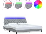 Vidaxl Struttura Letto Con Led Senza Materasso Grigio Chiaro 200X200 Cm Tessuto
