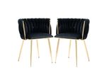 Lvhom Sedie Da Pranzo Sedia Da Salotto Rivestita In Velluto Set Di 2 Sedie Imbottite Stile Intrecciato, Sedia Da Pranzo, Struttura In Metallo Dorato, Nero