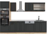 Vicco Cucina Componibile R-Line, 300 Cm Con Armadio Alto, Pl Marmo, Antracite Casa Di Campagna/Rovere Dorato