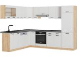 Vicco Cucina Angolare Completa R-Line, 227 X 287 Cm , Pl Antracite, Casa Di Campagna Bianca/Quercia Dorata