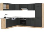 Vicco Cucina Angolare Completa R-Line, 227 X 287 Cm , Pl Marmo, Antracite Casa Di Campagna/Rovere Dorato