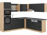 Vicco Cucina Angolare Completa R-Line, 237 X 247 Cm , Pl Antracite, Antracite Casa Di Campagna/Rovere Dorato