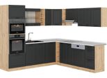 Vicco Cucina Angolare Completa R-Line, 237 X 247 Cm , Pl Marmo, Antracite Casa Di Campagna/Rovere Dorato