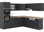 Vicco Cucina Angolare Completa R-Line, 237 X 247 Cm , Pl Rovere, Casa Di Campagna Antracite/Antracite