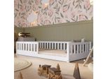 Crazy Pine Letto Per Bambini 100X200 Cm – Letto Da Pavimento Montessori Bianco In Legno Massiccio Con Protezione Anticaduta – Crazy Basic