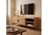 Mobile Tv In Acciaio E Mdf Con Decoro Melaminico 150 Cm Beige - Oviala Dakota