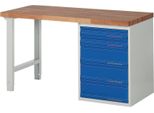 Banco Da Lavoro Serie Bk 650 L1500Xp700Xh840Mm Faggio Massiccio Grigio Chiaro/Blu Genziana 5 Cassetti