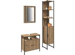Vidaxl Set Di Mobili Da Bagno Con Ripiano 3 Pezzi Materiale Artigianale A Base Di Legno Di Quercia