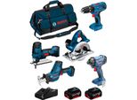 Kit Bosch 18V BK502BAG (Gsa 18 V-LI C + Gst 18 V-LI S + Gks 18 V-LI + Gsb 18V-21 + Gdr 18V-160 + 2 X 5,0 Ah + GAL18V-40 +Tasche)
