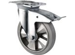 Ruota Girevole Per Impieghi Gravosi Ø 160 Mm Portata 400 Kg Freni Totali Gomma Elastica Altezza Totale 202 Mm