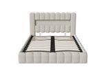 Letto Imbottito Proximax Con Funzione Di Ricarica Usb E Testata A Led, Letto Contenitore Letto Matrimoniale Idraulico 140X200Cm, Rete A Doghe In Legno, Letto Con Rete A Doghe In Metallo, Lino, Beige