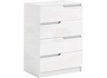 Homcom Cassettiera Laterale Con 4 Cassetti, Cassettiera Per Soggiorno, Camera Da Letto, Bianco Lucido 60 X 40 X 85 Cm
