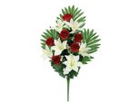 Kunstblume I.Ge.A. "Aufleger Rosen/Lilien", Rot (Rot, Weiß), B:48Cm H:14Cm L:24Cm, Polyester, Kunstpflanzen, Bouquet Strauß Blume Tischdeko Deko Grabdeko Grableger Grabschmuck