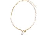 Kette Mit AnhäNger Firetti "Schmuck Geschenk Halsschmuck Halskette Herz", Gold (Gelbgoldfarben, Weiß), Halsketten, Damen, Edelstahl Perlen, L: 50 B: 3Mm, Edelstahl, Perlen, Made In Germany - Mit SüßWasserzuchtperle, B:3Mm