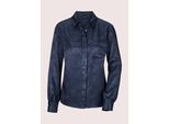Hemdbluse Madeleine "Bluse Hemdbluse Mit Jacquard-Dessin", Damen, Gr. 40, Blau (Marine), Obermaterial: 100% Viskose Cv., Modern, Normal, Blusen Hemdbluse