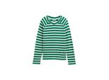 Tom Tailor Denim Damen Boxy Fit Langarmshirt Mit Knopf-Details, GrüN, Gestreift, Gr. Xs