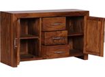 Finebuy Credenza In Legno Massiccio Di Sheesham 120 Cm 2 Ante E 3 Cassetti - Credenza In Legno Massiccio Retrò - Credenza Di Design Naturale - Fatta A Mano