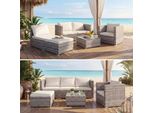 Set In Poly Rattan Brescia, Set Da Giardino Divano Lounge ~ Grigio, Cuscini Crema