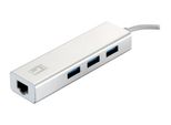 Levelone Adattatore Di Rete Gigabit USB-C Con Hub Usb, Cablato, Usb Type-C, Ethernet, 1000 Mbps, Argento