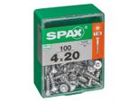 Set Di 100 Viti Spax A Testa Svasata Piana In Acciaio, Diam.4 Mm X L.20 Mm