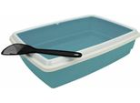 Lettiera Per Gatti Aime, Con Tappetino Per Gatti, In Plastica, Blu, 54X40X14Cm