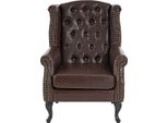 Poltrona Reclinabile Poltrona Club Poltrona Ad Ala Chesterfield, Pelle Finta ~ Marrone Antico Con Ottomana
