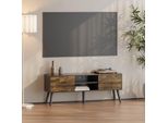 Mobile Tv "Eskilstuna"" 2 Ante E 2 Ripiani Nero/Tonalità Legno Scuro"