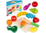 Set Da Taglio In Legno Per Bambini - 14 Pezzi - Frutta E Verdura Magnetica Con Tagliere E Coltello - Modello KP1684