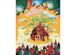 Zuty - Pittura Per Numeri - Case Colorate Con Palloncini, 40X50 Cm, Senza Cornice E Senza Spegnimento Della Tela