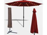 Einfeben 3,5M Ombrellone Da Giardino Ombrellone Da Esterno UV40+ Ombrellone Da Mercato Con Led Solare E Copertura Protettiva Da Giardino, Rosso, 3,5M