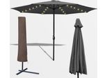 Einfeben 3,5M Ombrellone Da Giardino Ombrellone Da Esterno UV40+ Ombrellone Da Mercato Con Led Solare E Copertura Protettiva Da Giardino, Grigio, 3,5M