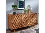 Finebuy Credenza In Legno Massiccio Di Sheesham 140 Cm Con 2 Ante E 3 Cassetti - Cassettiera Solida E Retrò Con Piedi In Legno - Credenza Naturale Di Design - Realizzata A Mano