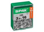 Set Di 100 Viti Spax A Testa Svasata Piana In Acciaio, Diam.3,5 Mm X L.16 Mm