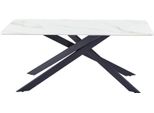 Tavolo Da Pranzo Casadolce Marianne 1.6, Bianco Con Linee Dorate, 160X90X75 Cm, Piano In Pietra Sinterizzata, Motivo Marmo, Gambe In Metallo