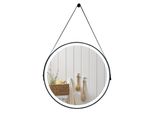 Costway φ61Cm Specchio Da Bagno Rotondo A Led Con Cinturino In Pelle, Dimmerabile, 3 Temperature Di Colore, Funzione Antiappannamento E Memoria, Specchio Da Trucco Appeso A Parete