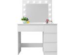 Aga Tavolo Da Toeletta Con Specchio E Illuminazione Bianco Lucido