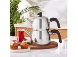 Karaca Belinay Set Di Teiere Medie Nere In Acciaio Inox, Bollitore Per Tè Turco, Bollitore, Teiera: 1 L Bollitore: 1,6 L, Teiera Turca, Set Di Teiere Nere