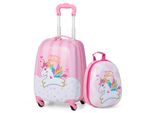 Costway 2 Pezzi Valigia Per Bambini + Zaino, Trolley Per Bambini In Plastica, Valigie Per Bambini, Set Di Valigie Per Bambini, Valigie A Mano, Valigie Da Viaggio, Valigie Rigide Per Bambini E Bambine (Unicorno Rosa, 12"+16"")"