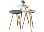 Tavolino Da Caffè HjøRring Set Di 3 Tavolino Da Caffè Rotondo Tavolino Da Salotto Tavolino Da Caffè 49 X Ø34 Cm Tavolino Da Divano Grigio/Bianco/Rosé