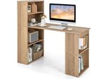 Costway Scrivania Con Libreria, Scrivania Per Computer Con 6 Ripiani, Scrivania Per Pc Con Ripiano A Destra O A Sinistra, Scrivania Per Ufficio, 122 X 56 X 122 Cm Naturale