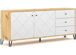 Cassettiera Bilbao Con Ante, Rovere Artisan - Bianco Opaco, 183,4 C