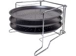 Intirilife Set Di Teglie Per Pizza A Tre Livelli Con Rastrelliera - 28 Cm Di Diametro - 3 Teglie Rotonde Con Rivestimento Antiaderente E Forate Per Pizza Tarte FlambéE