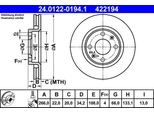 Ate 24.0122-0194.1 Disco Freno Oe 1629058880 Compatibile Con Berlingo, C-Elysee, C2, C3, C4, C4Er, C5, DS3, Xsara, Corsa F, Crossland X, Mokka, 1007, 2008, 206, 207, 208, 301, 307, Partner